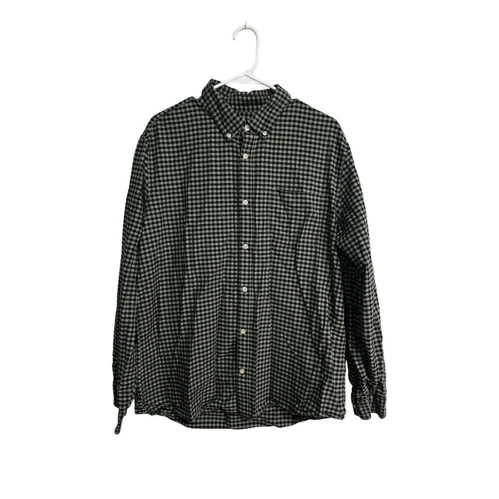 Gap Mens Slim Fit Gingham Check Button Down Shirt‎ Green Black XL Long Sleeve